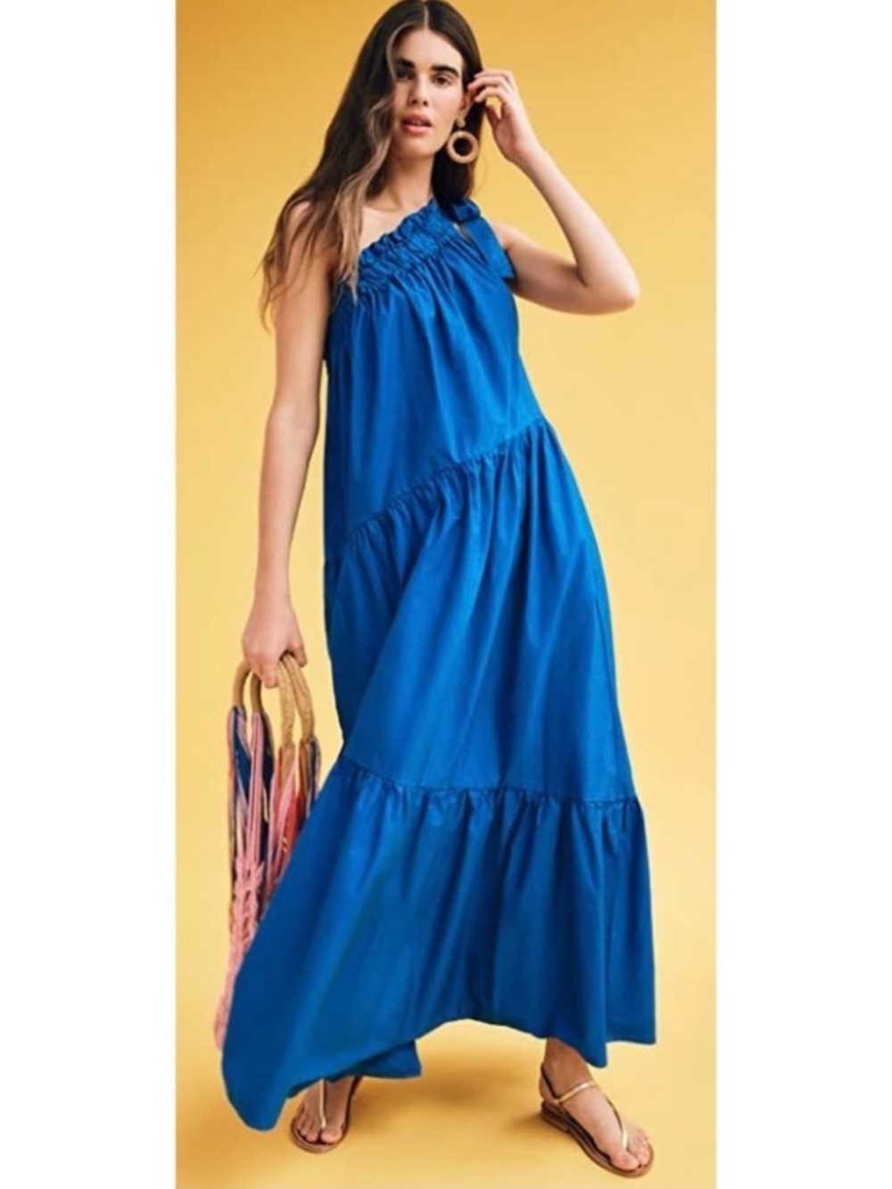 Xirena Maisie Azure Blue Asymmetric Tiered One Shoulder Maxi Dress Size M